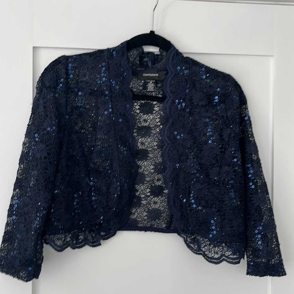 Navy Lace & Sequin Shrug Medium